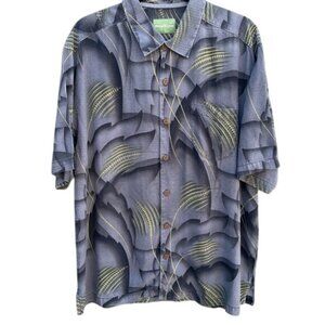Tommy Bahama Vintage Silk Tropical Button-Up Shirt‎ Leaf Print Chest Pocket L
